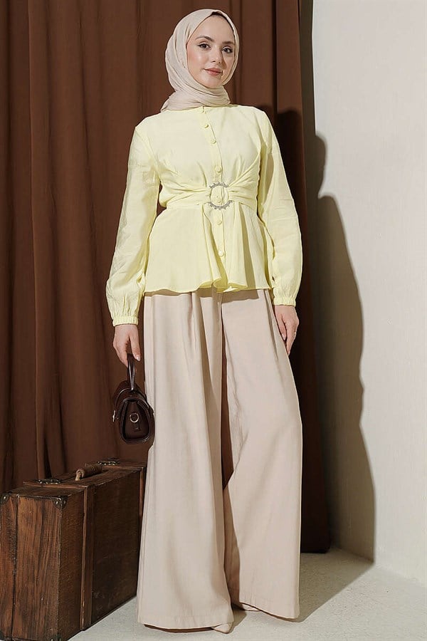 Self-Tie Crop Shirt Yellow