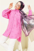 Pink Shirt with Self-Patterned Floral Design