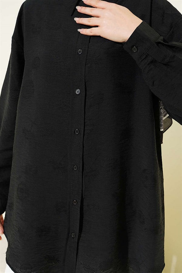 Self-patterned Floral Shirt, Black