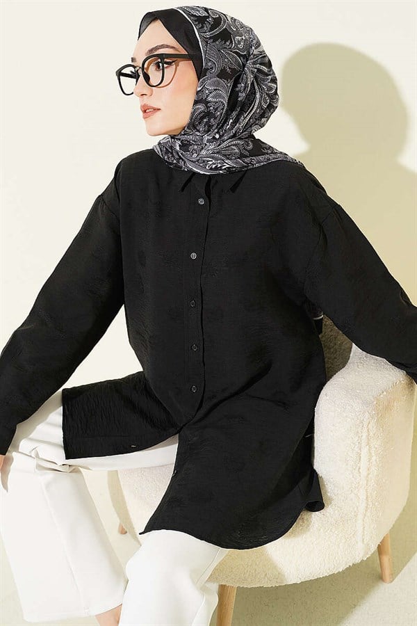 Self-patterned Floral Shirt, Black