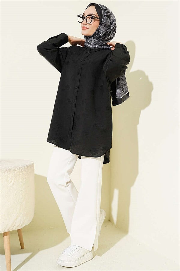 Self-patterned Floral Shirt, Black