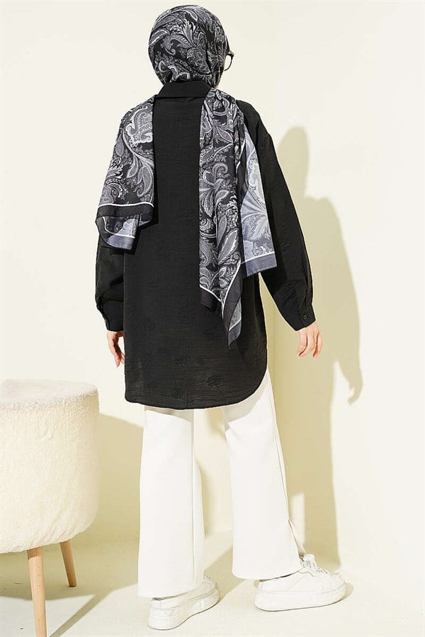 Self-patterned Floral Shirt, Black
