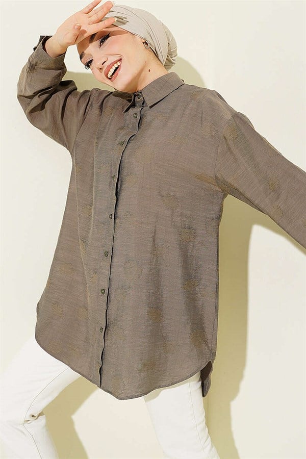 Self-patterned Floral Shirt, Mink