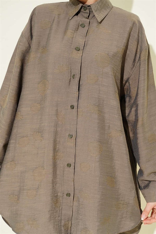 Self-patterned Floral Shirt, Mink