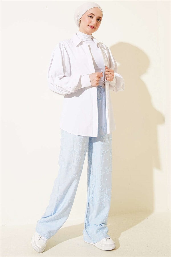 Self-Patterned Elastic Waist Trousers Ice Blue