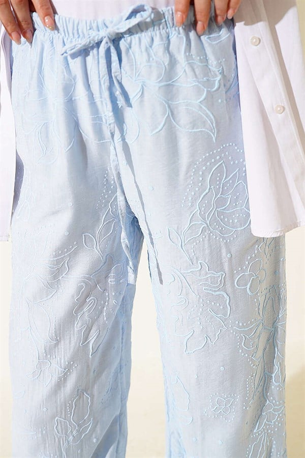 Self-Patterned Elastic Waist Trousers Ice Blue