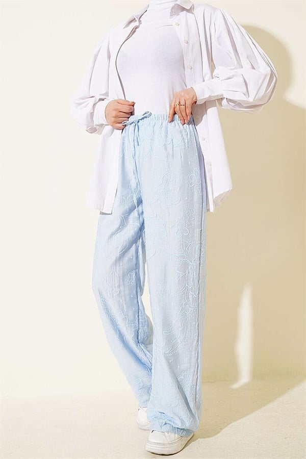 Self-Patterned Elastic Waist Trousers Ice Blue