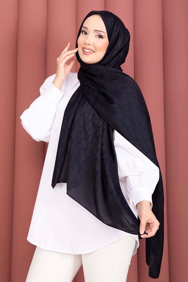 Self-Patterned Jacquard Shawl Series Navy Blue