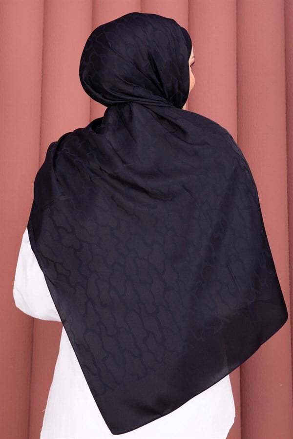 Self-Patterned Jacquard Shawl Series Navy Blue