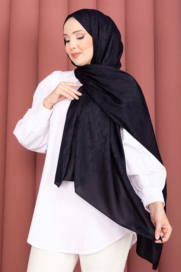 Self-Patterned Jacquard Shawl Series Navy Blue