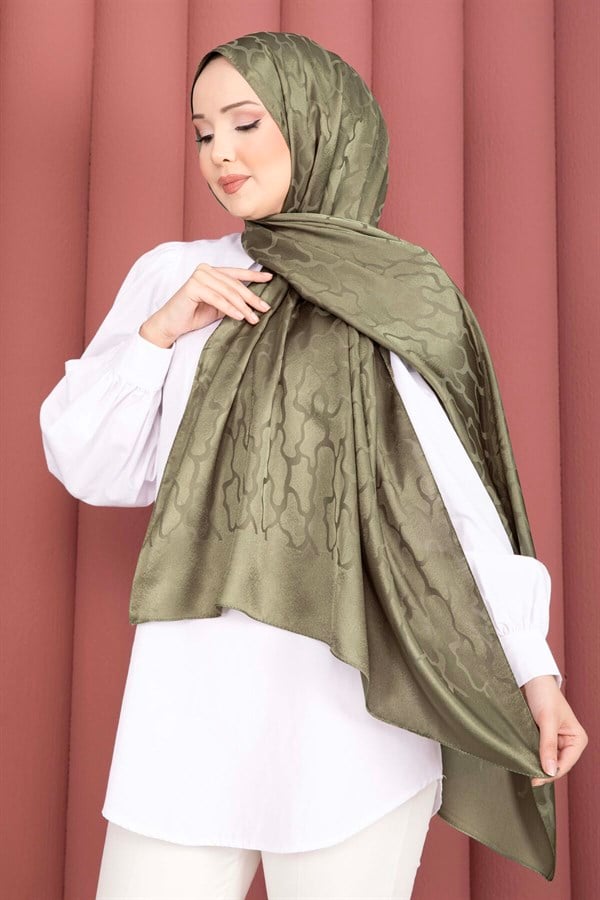 Self-Patterned Jacquard Shawl Series Green Olive