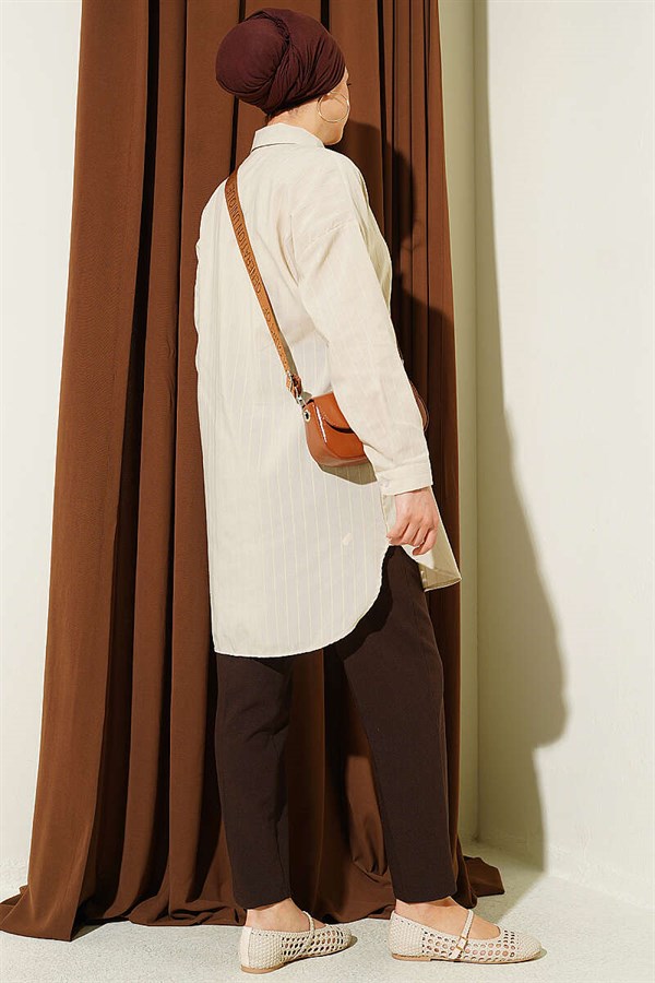 Self-striped Shirt, Beige