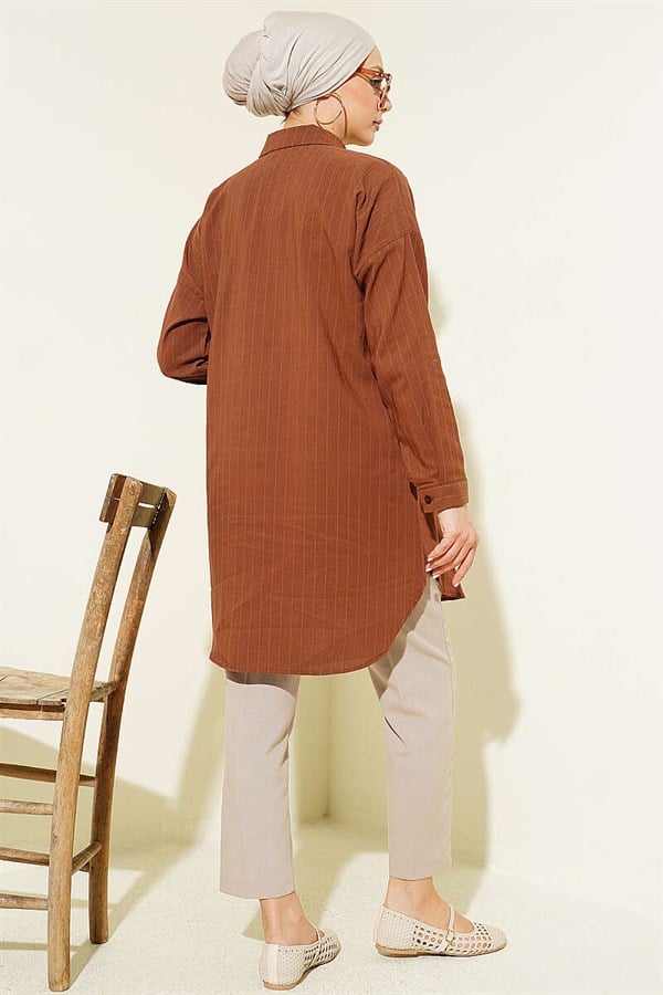 Self-striped Shirt, Brown