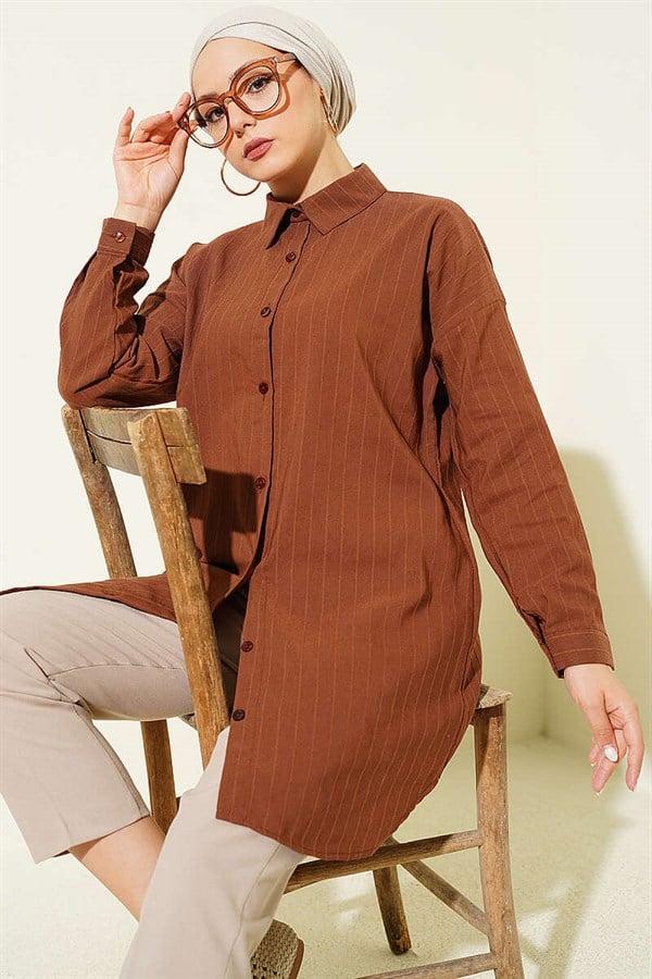 Self-striped Shirt, Brown
