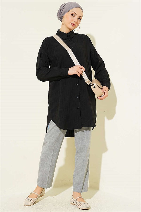 Self-striped Shirt Black