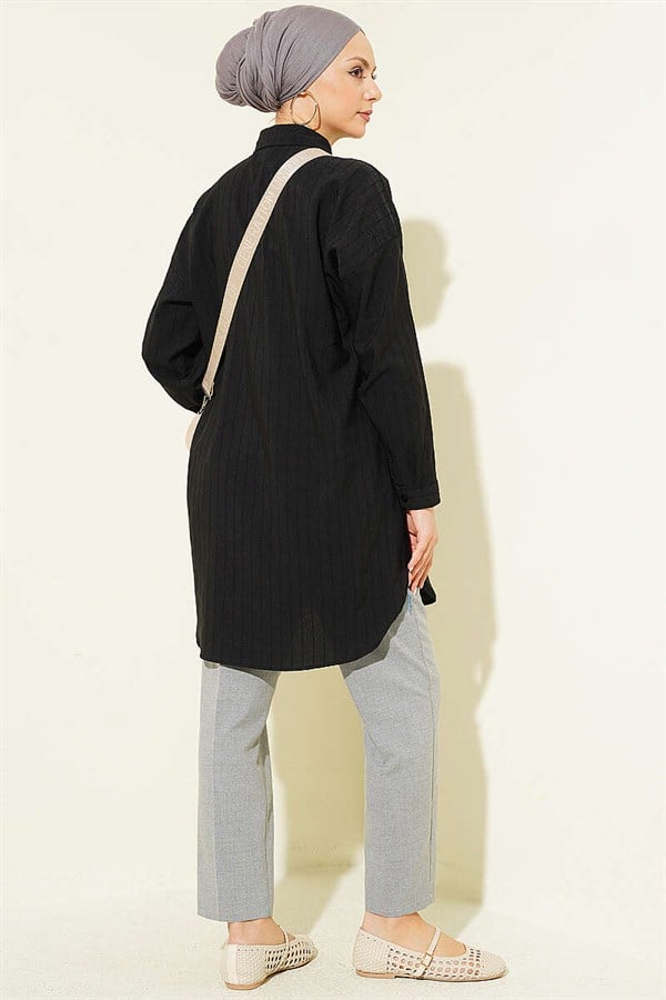 Self-striped Shirt Black