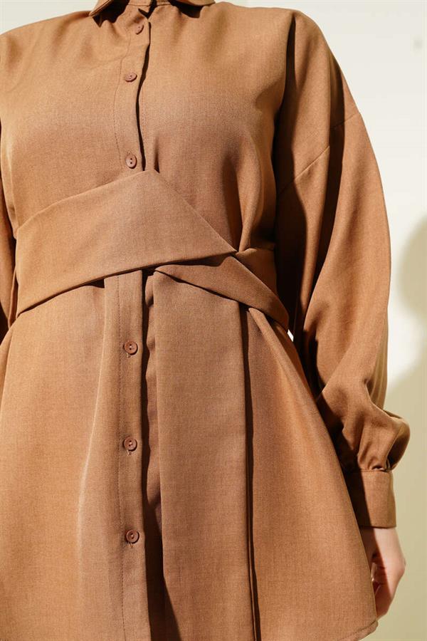 Self-Wide Belted Shirt Camel