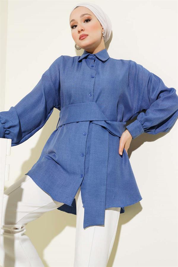 Self Wide Belted Shirt Indigo