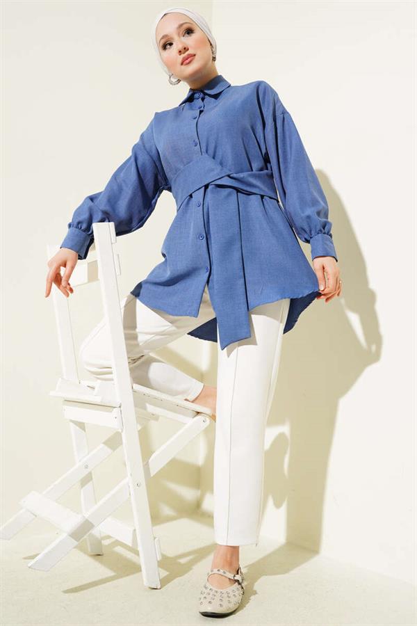 Self Wide Belted Shirt Indigo
