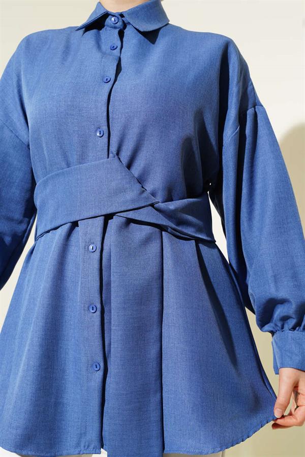 Self Wide Belted Shirt Indigo