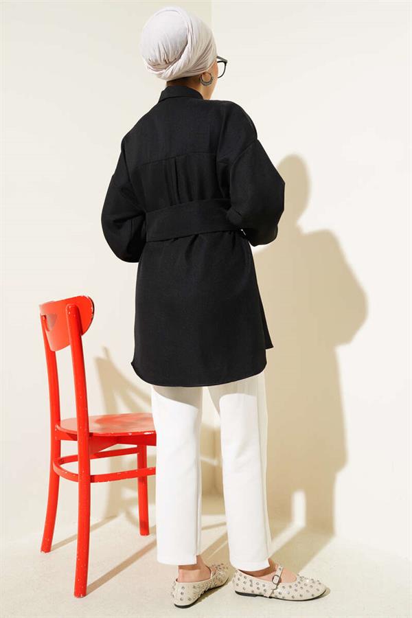 Self Wide Belted Shirt Black