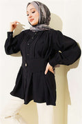 Shirt with Self-Belt Detail, Black