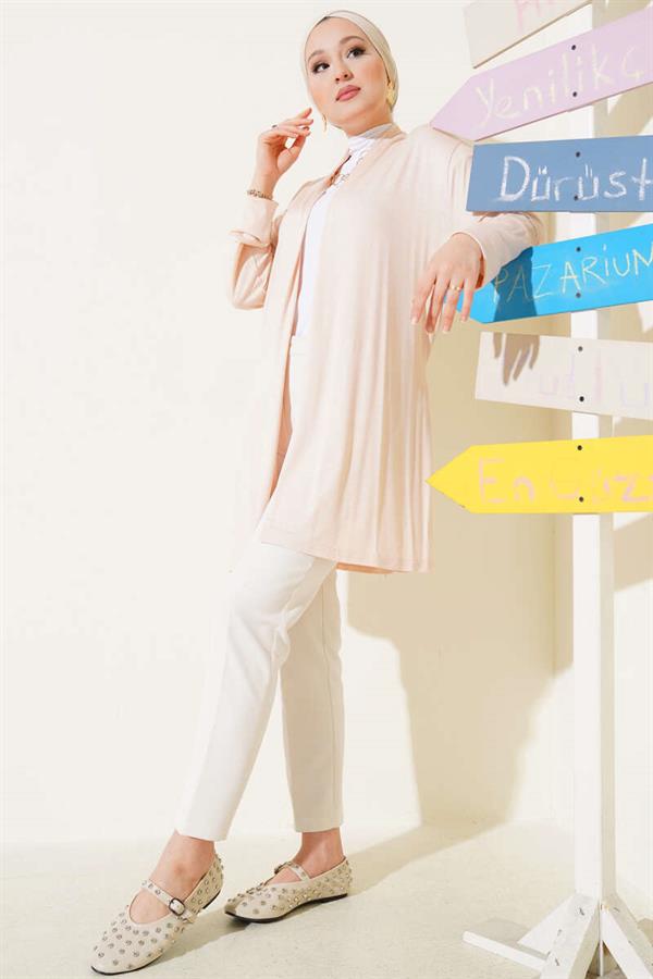 Self Belted Basic Cardigan Beige