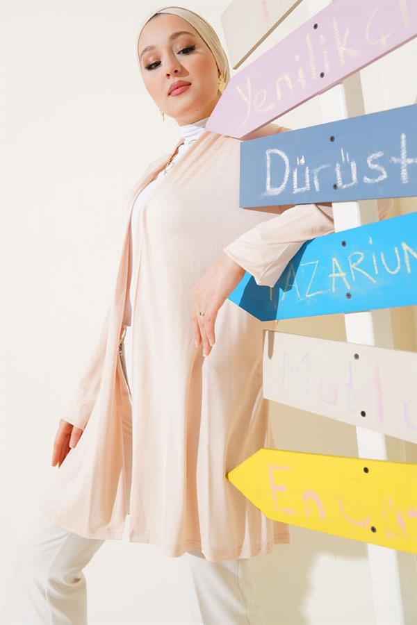 Self Belted Basic Cardigan Beige