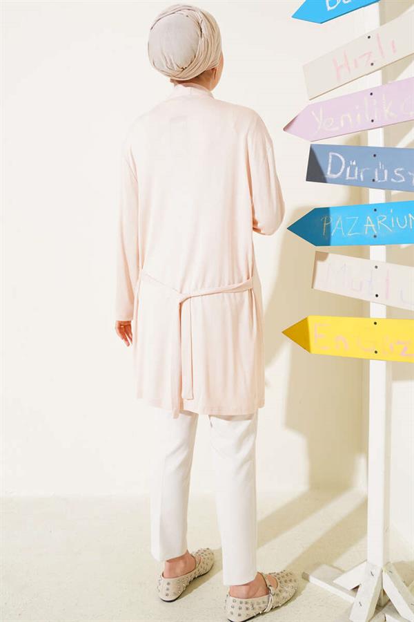 Self Belted Basic Cardigan Beige