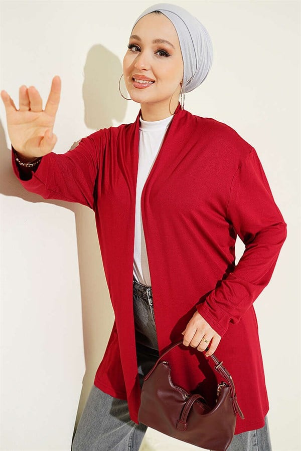 Basic Cardigan with Self-Belt, Burgundy