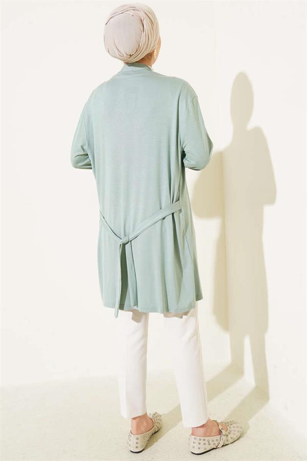 Self Belted Basic Cardigan Almond Green