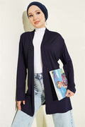 Basic Cardigan with Self-Belt, Navy Blue