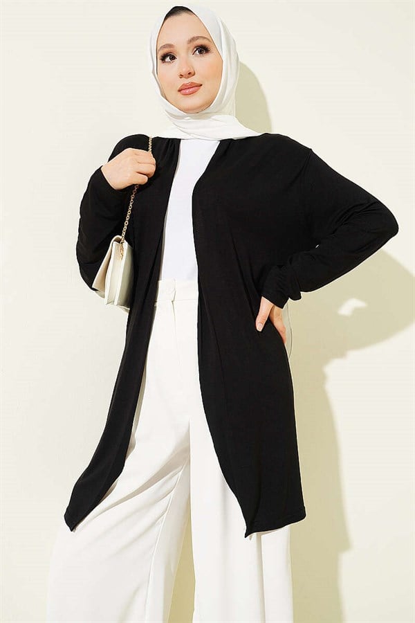 Self-Belted Basic Cardigan Black