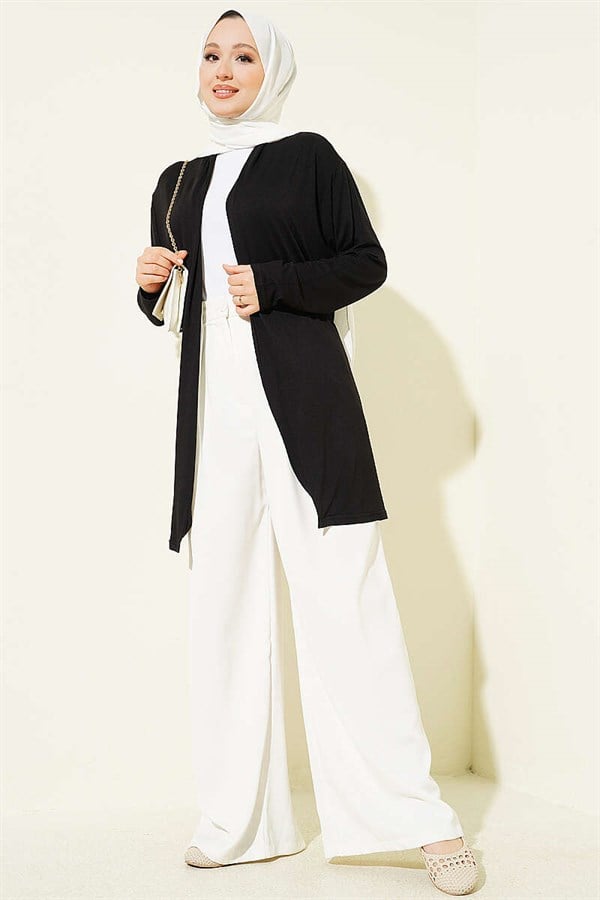 Self-Belted Basic Cardigan Black