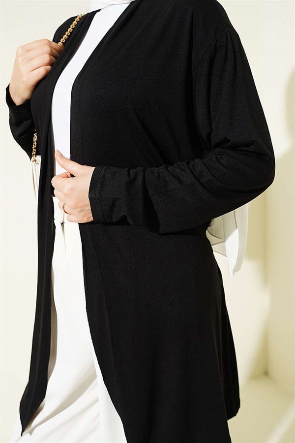 Self-Belted Basic Cardigan Black
