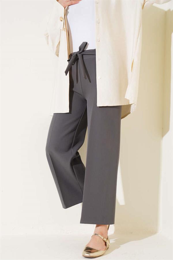 Self Belted Double Trousers Smoke Color