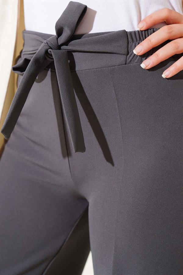 Self Belted Double Trousers Smoke Color