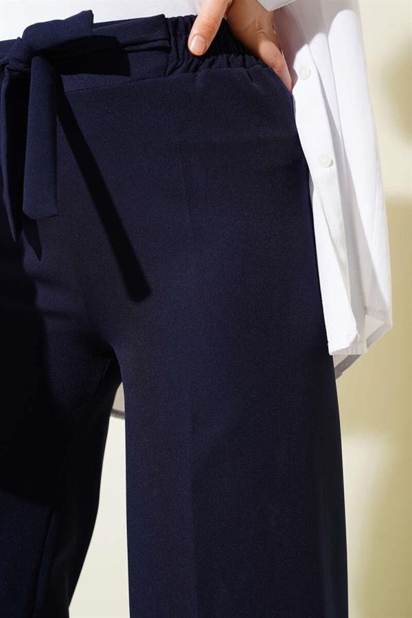 Self Belted Double Trousers Navy Blue