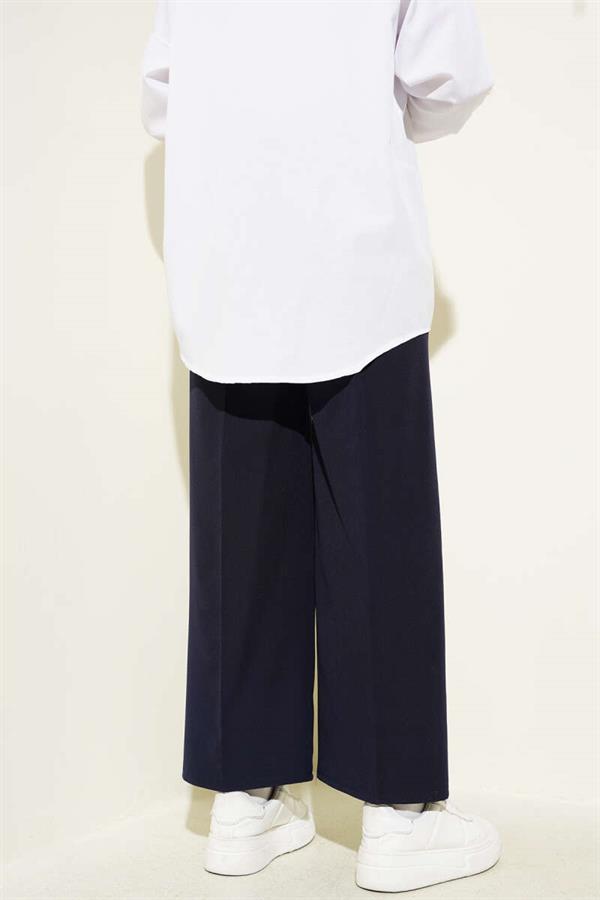 Self Belted Double Trousers Navy Blue