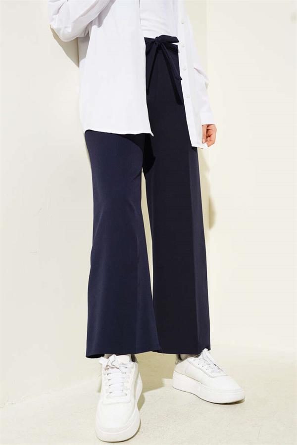 Self Belted Double Trousers Navy Blue