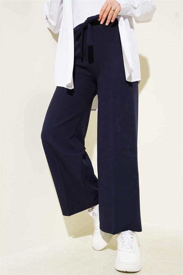 Self Belted Double Trousers Navy Blue