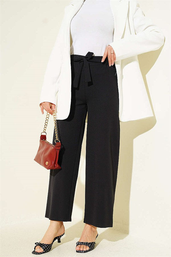 Self-Belted Double Pants Black