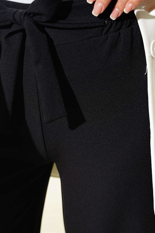 Self-Belted Double Pants Black