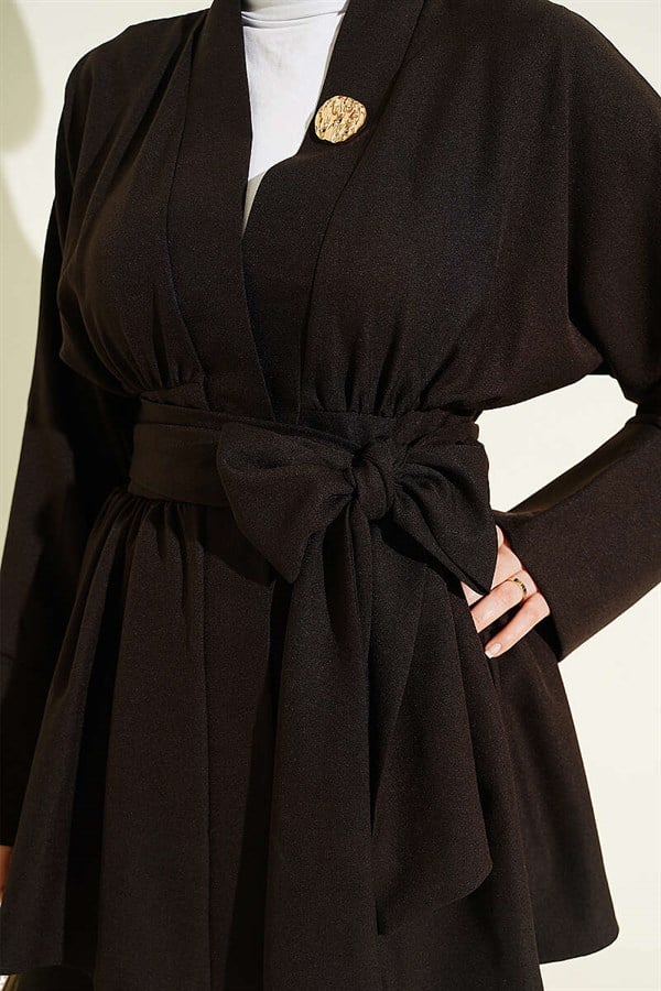 Self-Belted Kimono 2 Piece Set, Dark Brown