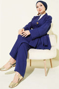 Self-Belted Kimono 2 Piece Set, Navy Blue