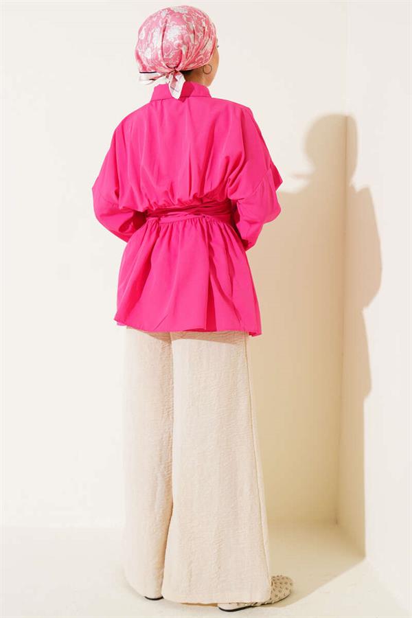 Self-Belted, Pleated Front Tunic, Fuchsia