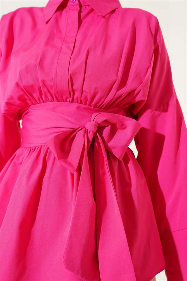 Self-Belted, Pleated Front Tunic, Fuchsia