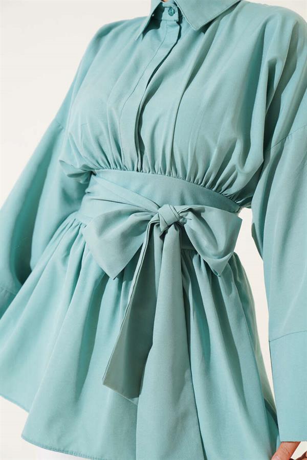 Self-Belted, Pleated Front Tunic, Mint