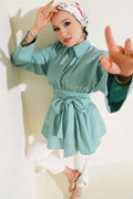 Self-Belted, Pleated Front Tunic, Mint