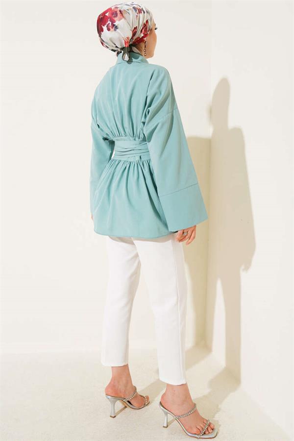 Self-Belted, Pleated Front Tunic, Mint